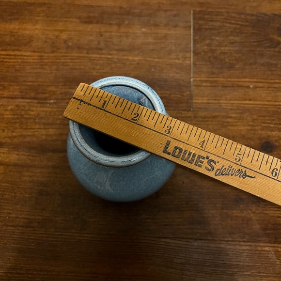Vintage Hourglass Small Vase Blue Glaze Ceramic Pottery - Picture 10 of 10